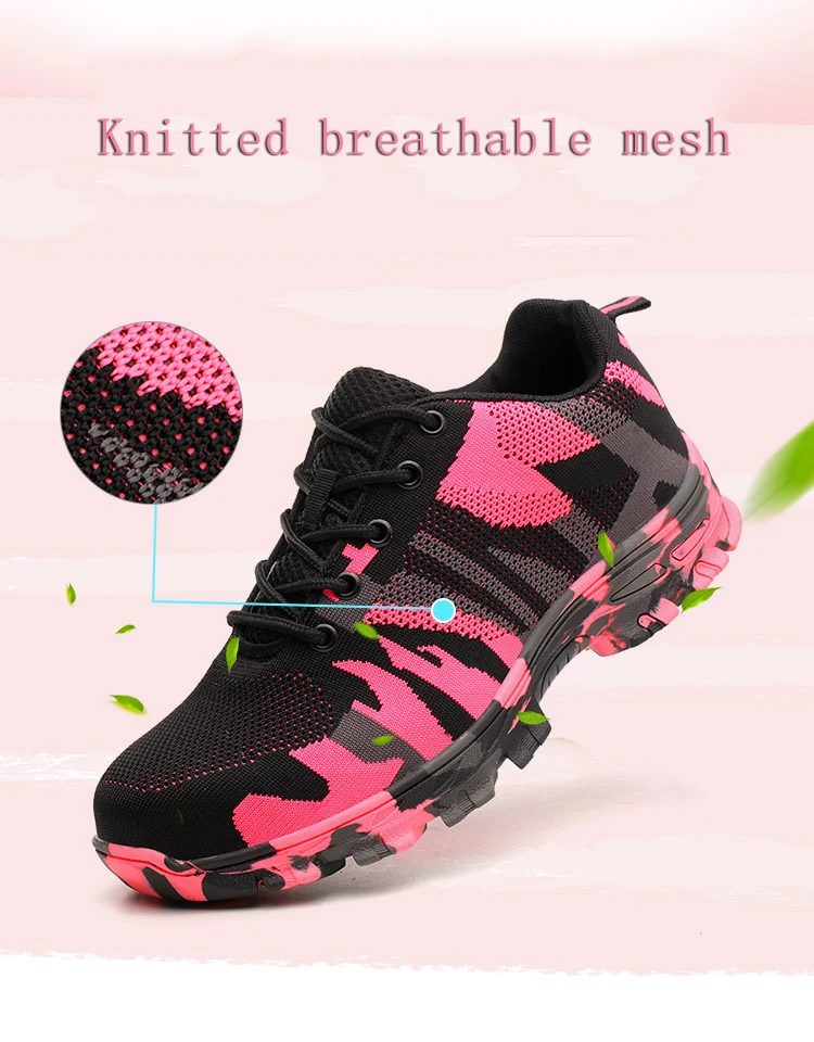 Industrial Construction Shoes Mens and Womens Safety Work Shoes Summer Breathable Knit Smash-Proof Puncture Lightweight Steel Shoes Non-Slip Soft Bottom Work Shoes