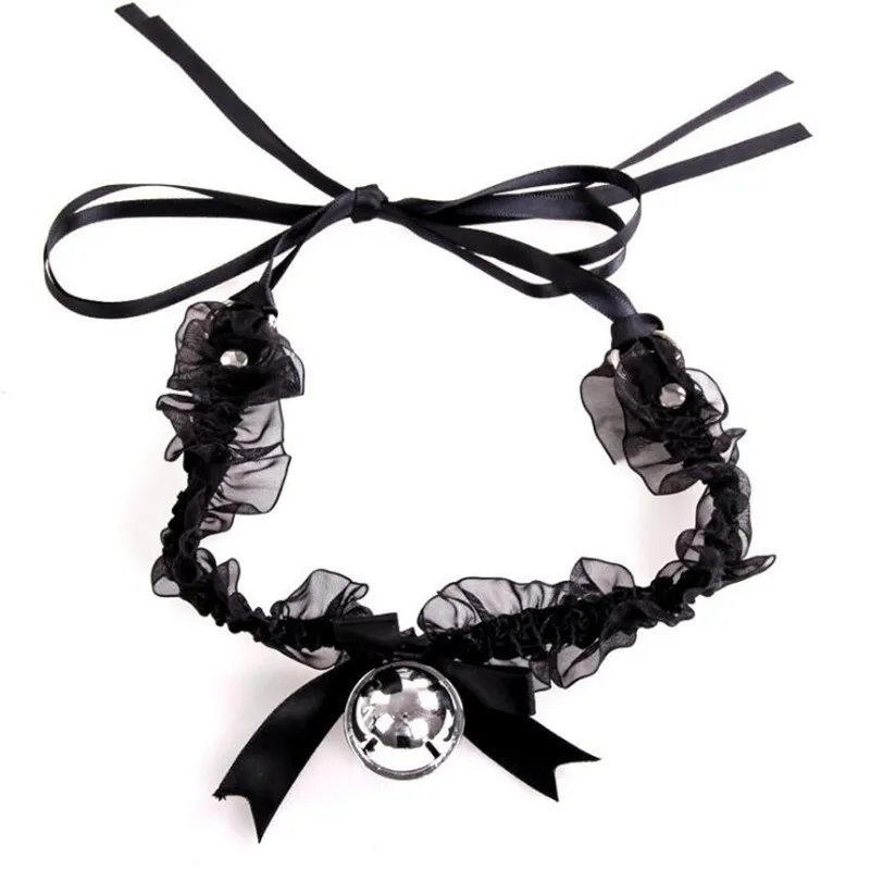 

Women Lady Sexy Lace Bell Pendants Necklace Cat Girl Neckwear Maid Cosplay Props Party Dress Decor Halloween Christmas
