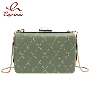 

Embroidered Rhombic Candy Color Pu Box Design Women Clutch Bag Chain Purse Shoulder Bag Handbag Female Flap Bolsa Crossbody Bag