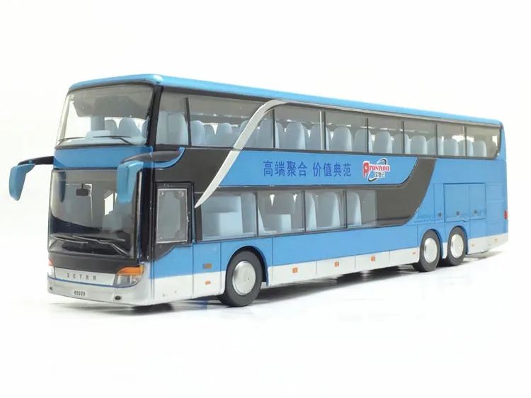 Горячая Распродажа, высокое качество, модель автобуса из 1:32 сплава, высокая имитация, двойной экскурсионный автобус, игрушечный автомобиль - Цвет: Синий