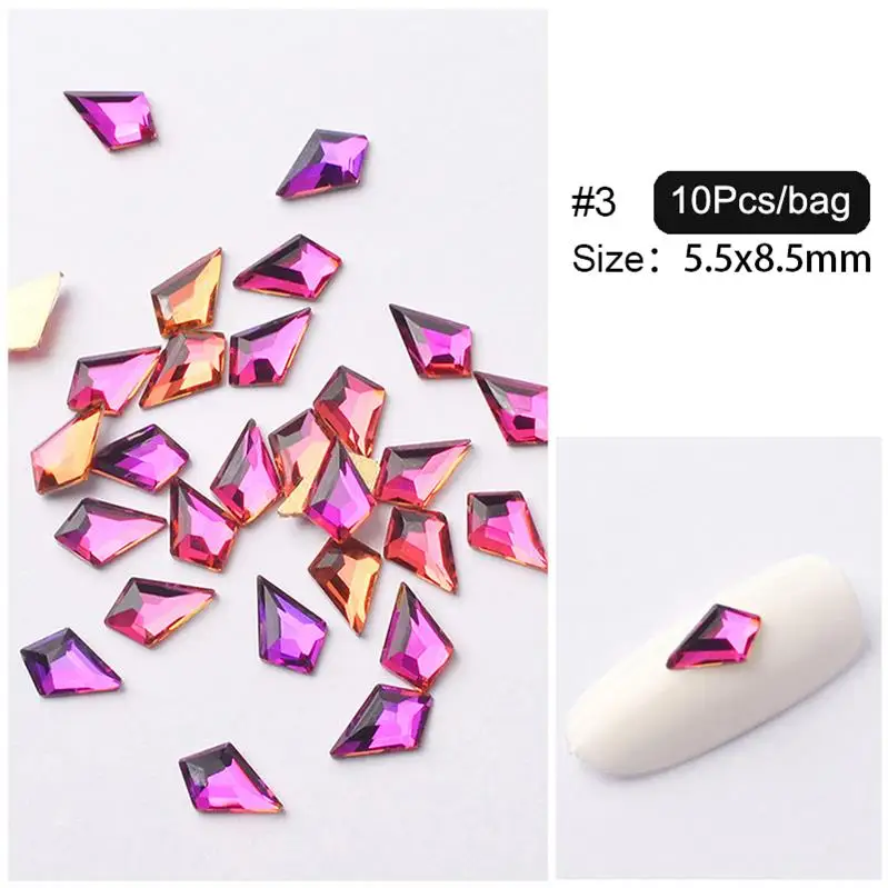 10PCS Irregular Nail Art Rhinestones Colorful Semicircle Crystal Flat Back 3D Nail Jewelry Decorations 1Pc Fluorescence Stone - Цвет: 10pcs-11