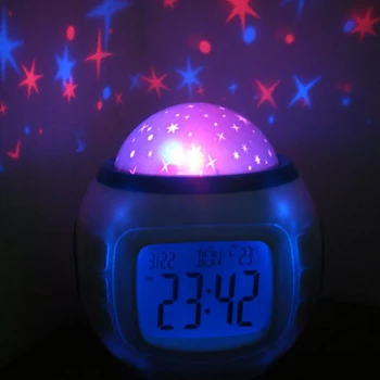 

1pcs Creative Music Starry Star Snooze Digital Led Projector Alarm Clock For Children Gifts Calendar Thermometer Alarm Clock