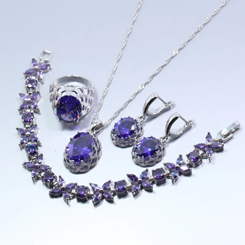 Amazing 925 Silver Fashion Party Jewelry Set Purple Crystal Earring