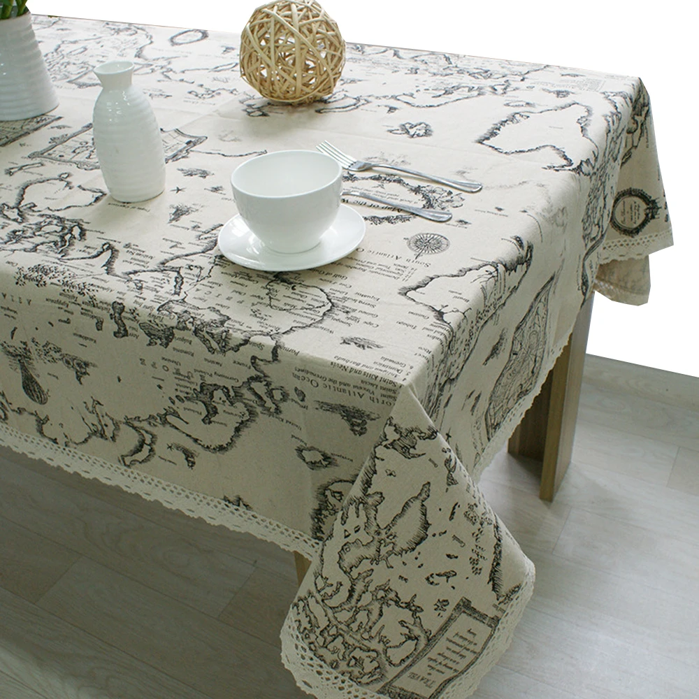 

World Map Lace Table Cloth Square Rectangular Tablecloth Linen cotton Table Cover for Home Restaurant Decoration