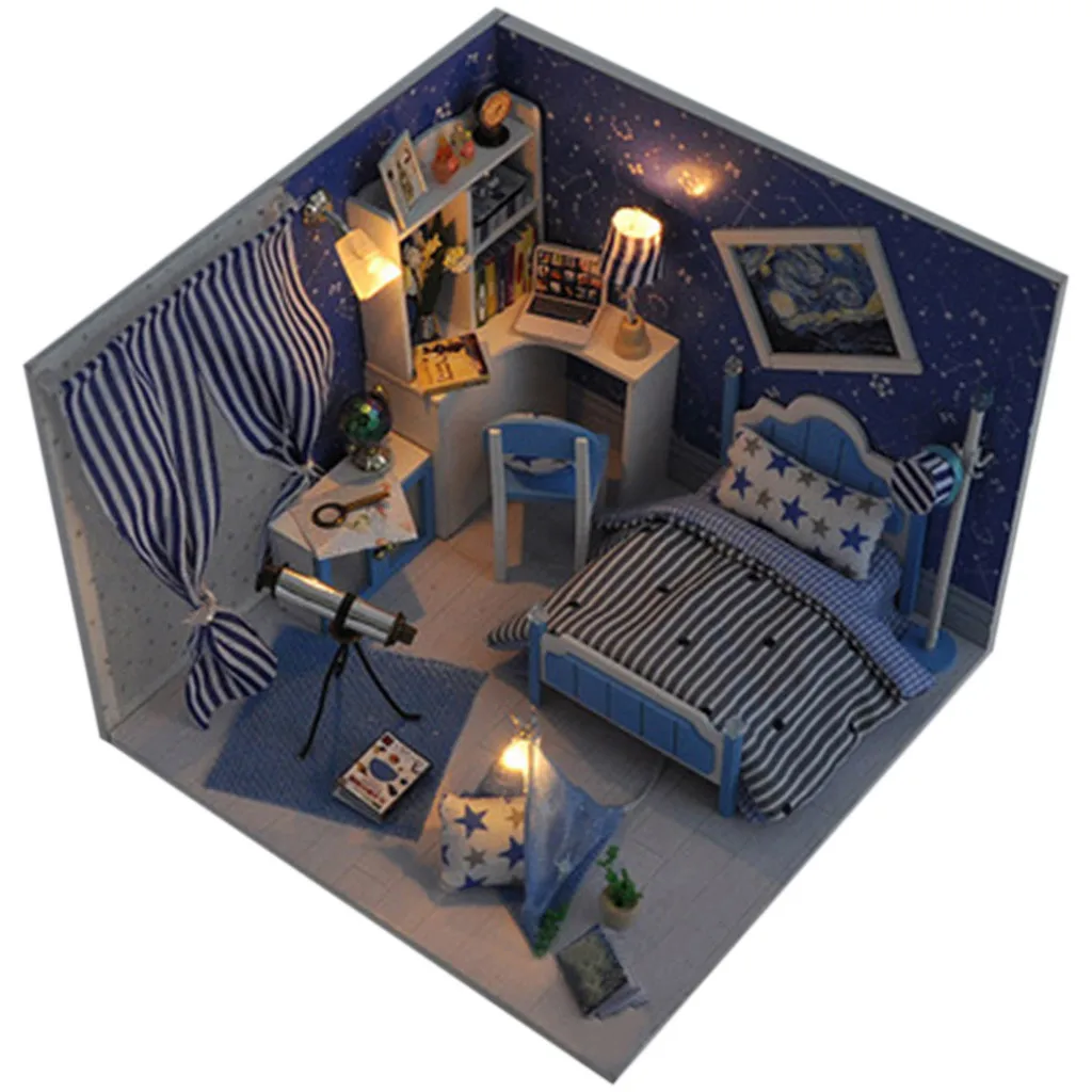 

CUTEBEE Wooden Doll House Toy Furniture DIY LED Light Handmade Dollhouse 3D Miniature Constellation Toys for Children Gifts k319