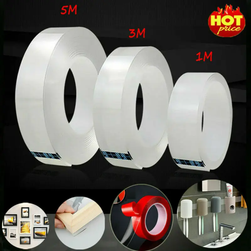 

Multifunctional Magic Double Sided Grip Tape Traceless Washable Reuse Waterproof Adhesive Tape Gel Nano Sticky Invisible Tape