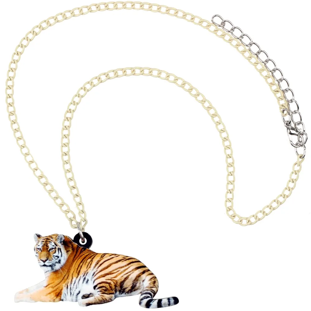 Bonsny инструкция акриловая элегантная лежащий тигр ожерелье Короткая подвеска на ожерелье Аниме Джунгли животных Ювелирные изделия для женщин, девушек, детей подарок