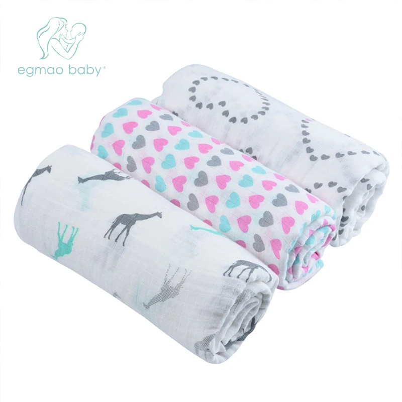 EGMAO-couverture en mousseline givrée | Pour bébé, lange d'emmaillotage, serviettes pour bébé 100% coton, pour nouveau-né, 3 pièces, par paquet, 120x120 CM