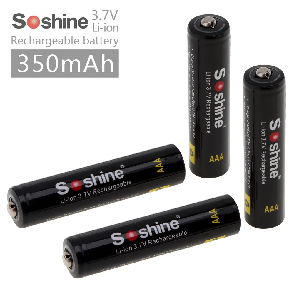 4PCS/lot Soshine 3.7V 10440 Li-ion battery 350mAh AAA Rechargeable Battery for LED Flashlights Headlamps High Quality | Электроника