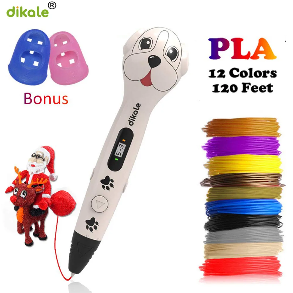 dikale 3D Printer Pen With 3 Meters 12 Colors PLA Filament Magic Pen Arts and Craft 3D Pen 3D Model Kids Gift Pens for Drawing