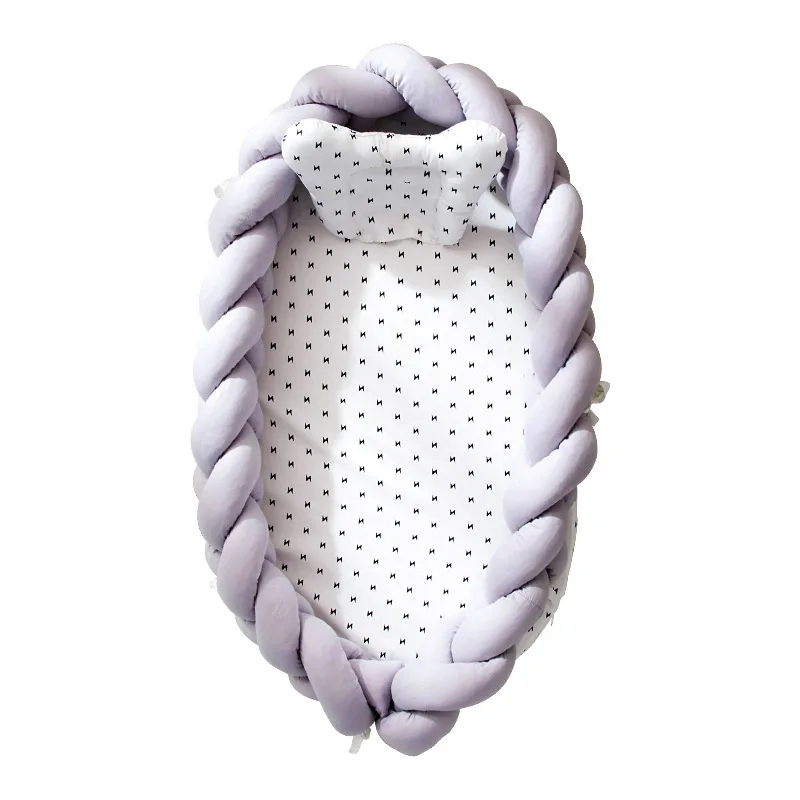 Ins Nordic Infant Nest Crib Bionic Bed With Knot Braid Bumper Folding Portable Baby Traveling Cot Bed Removable Kids Cradle (3)