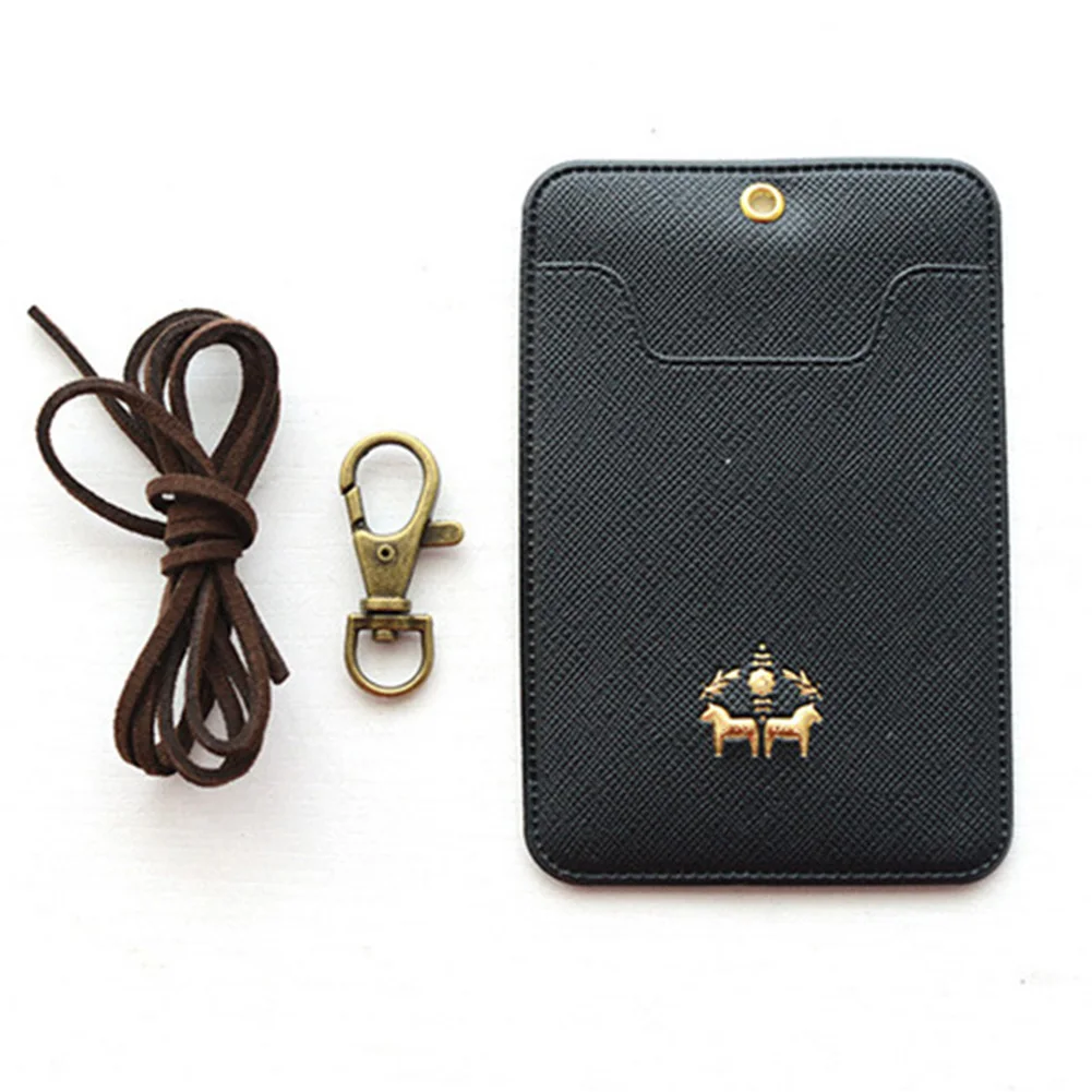 

Cards Protective Shell Name Badge Card Case Business Card Holder PU Leather Bus Card Covering Cases with Buckle nack lanyard #20