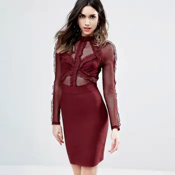 

2019 Mini Dress Sexy Celebrity Backless Full Lace See-Through Women Mesh Fashion Night Club O Neck Body con Dresses Wholesale