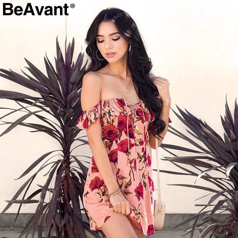 BeAvant Lace up ruffle boho font b summer b font font b dress b font Women