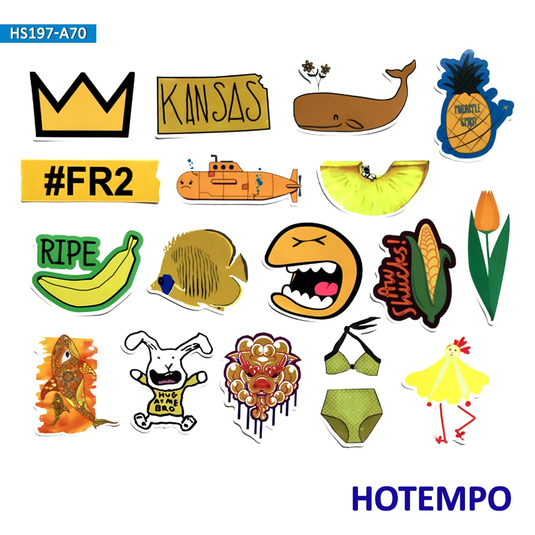 70pcs Cute Catoon Yellow Pattern Sticker Icon for Mobile Phone Laptop Luggage Skateboard Fixed Gear Bike Guitar Decal Stickers