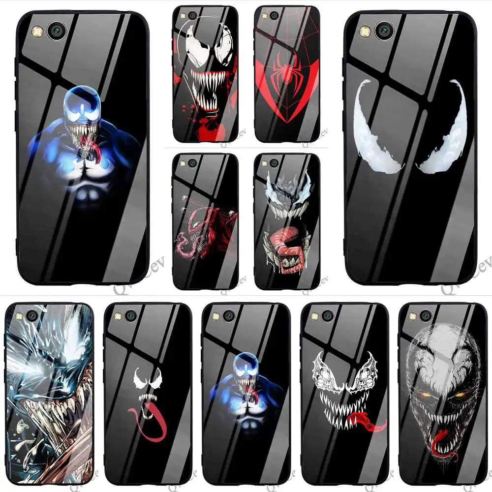

Pattern Venom Tempered Glass Phone Cover for Xiaomi Redmi 4X Case Mi A1 A2 8 Lite 9 F1 6A Note 5 Pro 6 7 Shell