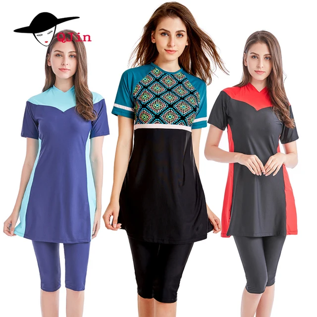 Muslim Swimwear Women Modest Patchwork Full Cover Long Sleeve Swimsuit