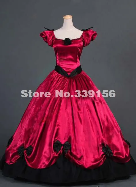 Благородный красный короткий рукав стиль ренессанс викторианский платье средневековая гражданская война викторианский бальное платье/Вечерние платья