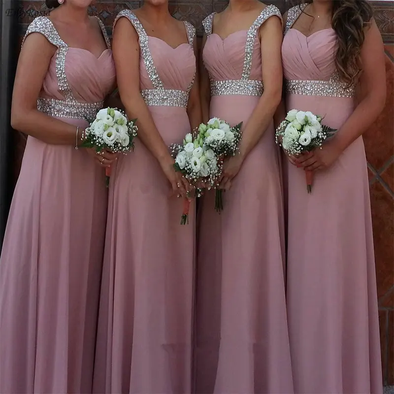 Пыльная роза розовое платье подружки невесты шифон трапециевидной формы плиссированные кристаллы элегантное платье подружки невесты для свадебной вечеринки vestidos compridos - Цвет: as picture
