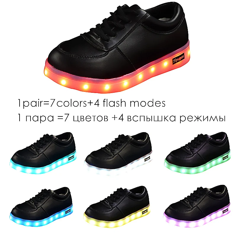 7ipupas Детская Классическая черная светящаяся обувь для мальчиков и девочек