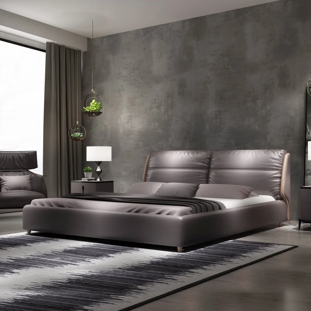 

RAMA DYMASTY genuine leather soft bed modern design bed bett, cama fashion king/queen size bedroom furniture