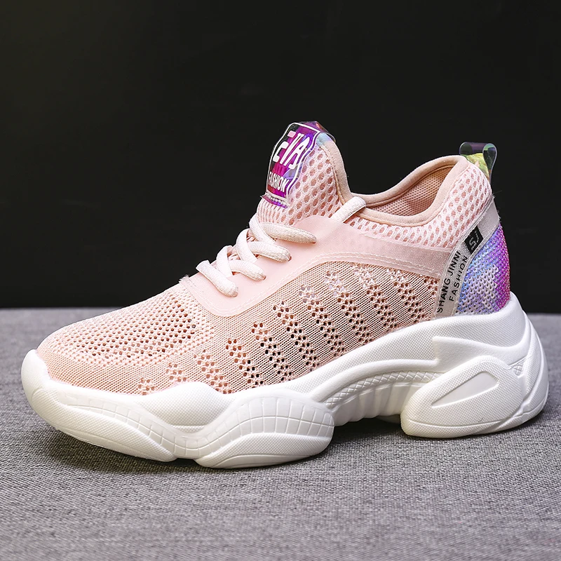 

2019 Autumn Vulcanize Female Fashion Sneakers Lace Up Soft High Leisure Footwears Breathable Mesh Women Casual Shoes