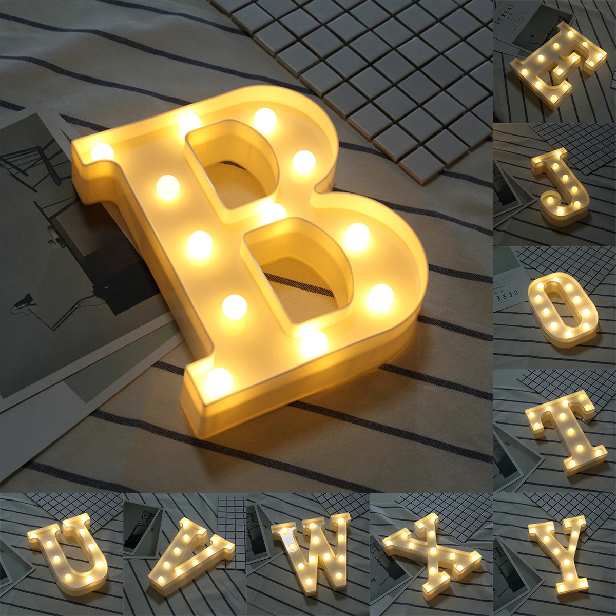 

White Plastic Letter LED Night Light Marquee Sign Alphabet Lights Lamp Home Club Outdoor Indoor Wall Decor Valentine's Day Gift