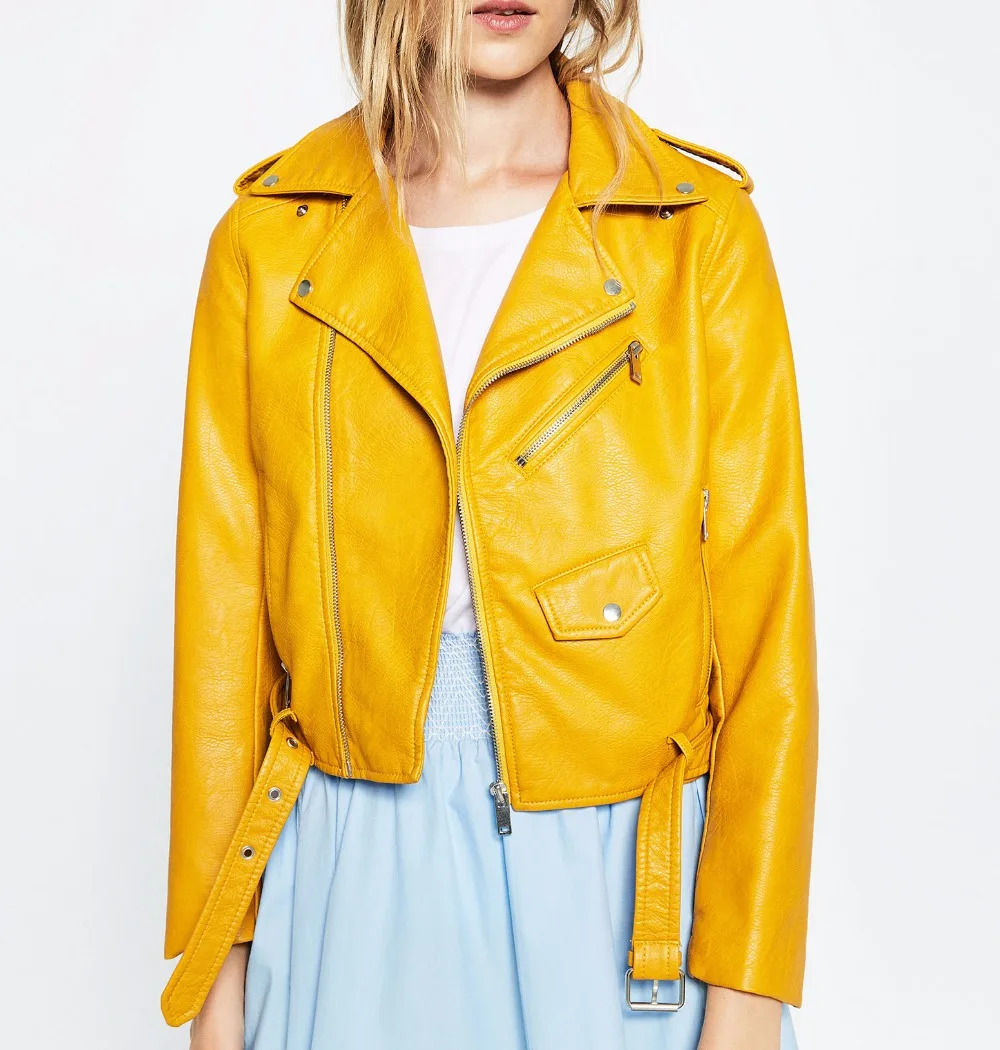 

2017 New Autumn Fashion Street Women's Short Washed PU Leather Jacket Zipper Bright Colors New Ladies Basic Jackets Good Quality