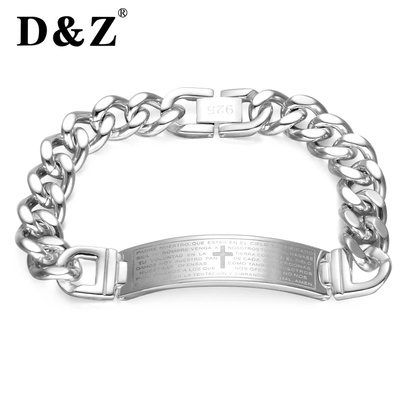 D&Z Religious Silver Color Men Jesus Cross Bracelet Titanium Stainless