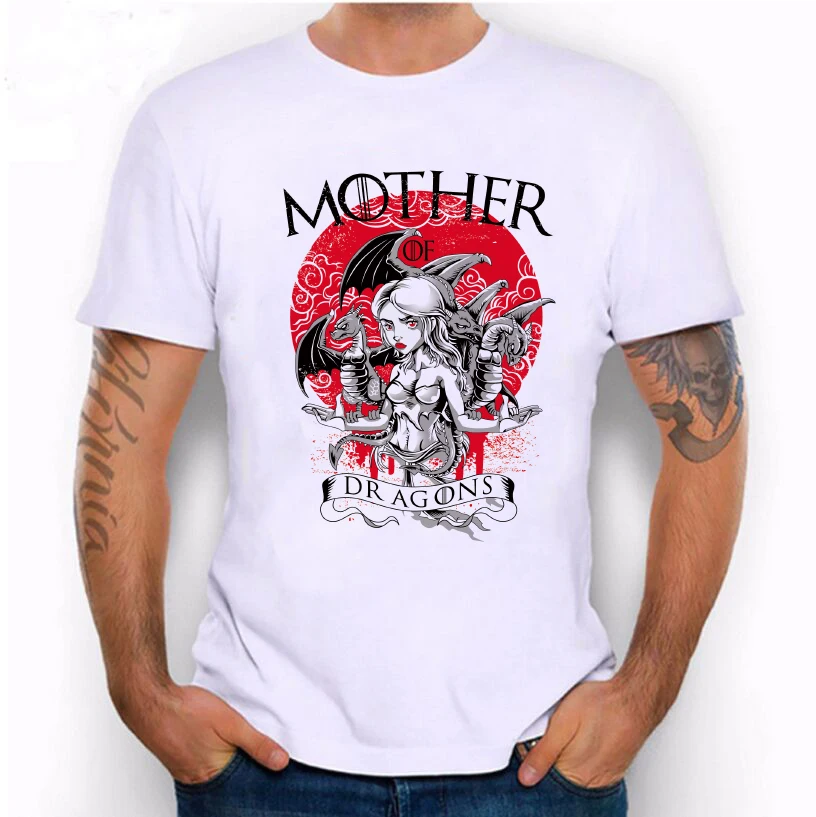 

2017 Man New Brand Autumn Fashion Hot Sale Mother Of Dragons Printed White T-shirt Hillbilly Man's Clothing Street Style T shirt