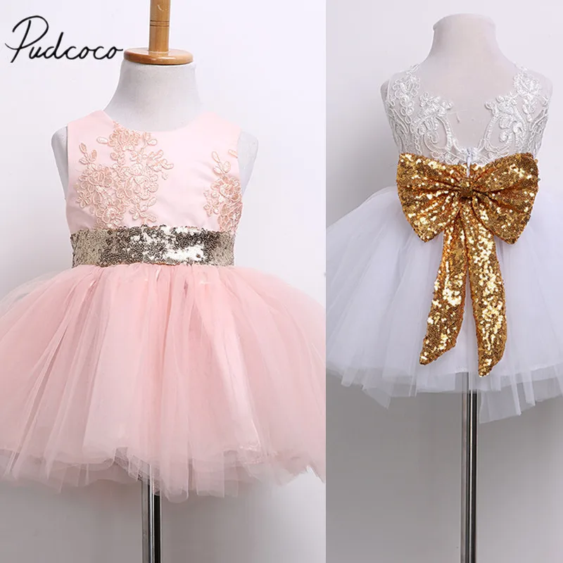 

2018 Brand New Newborn Infant Toddler Child Kid Baby Girl Sequins Bowknot Dress Party Dress Christmas Backless Princess Sundress