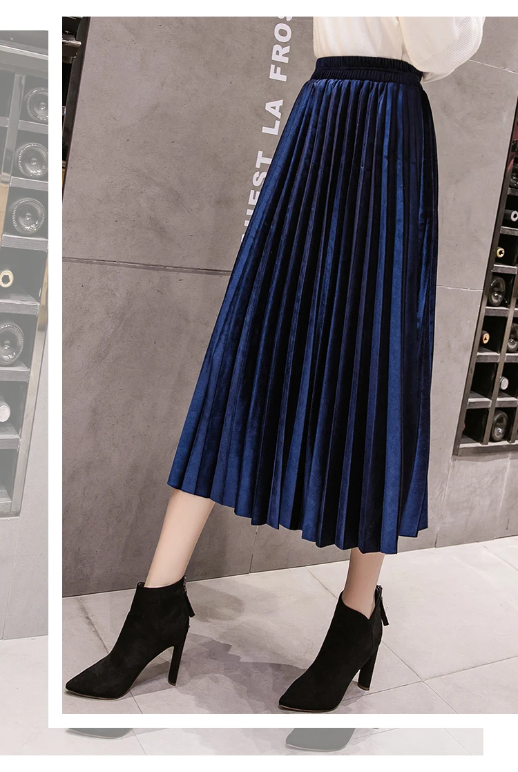 Velvet Skirt Skinny Large Swing Long Pleated Women Skirts Autumn Winter Plus Size Faldas Saia Female Jupe Velvet Skirt Skinny Large Swing Long Pleated Women Skirts Autumn Winter Plus Size Faldas Saia Female Jupe