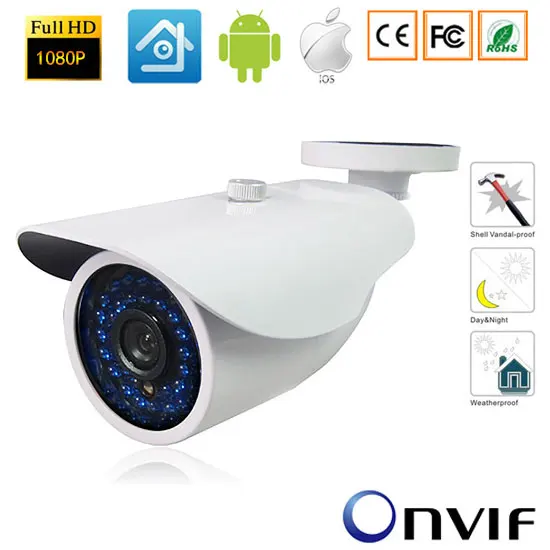 2.0MP 1080P Bullet Outdoor Onvif IP Camera P2P Plug&Play Network Waterprooof Camera PC&Mobile Phone View Onvif-xmeye