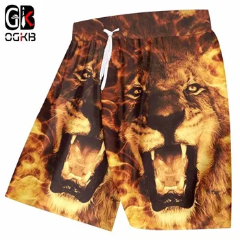 

OGKB Unisex Cool Beach Shorts Print Flame Lion King 3D Board Bebermuda Shorts For Women/men High Waist Elastic Boxers Trousers