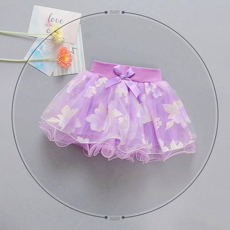 Весенне-летняя детская юбка-пачка для маленьких девочек, сетчатая юбка принцессы с цветочным рисунком для танцев, S0809