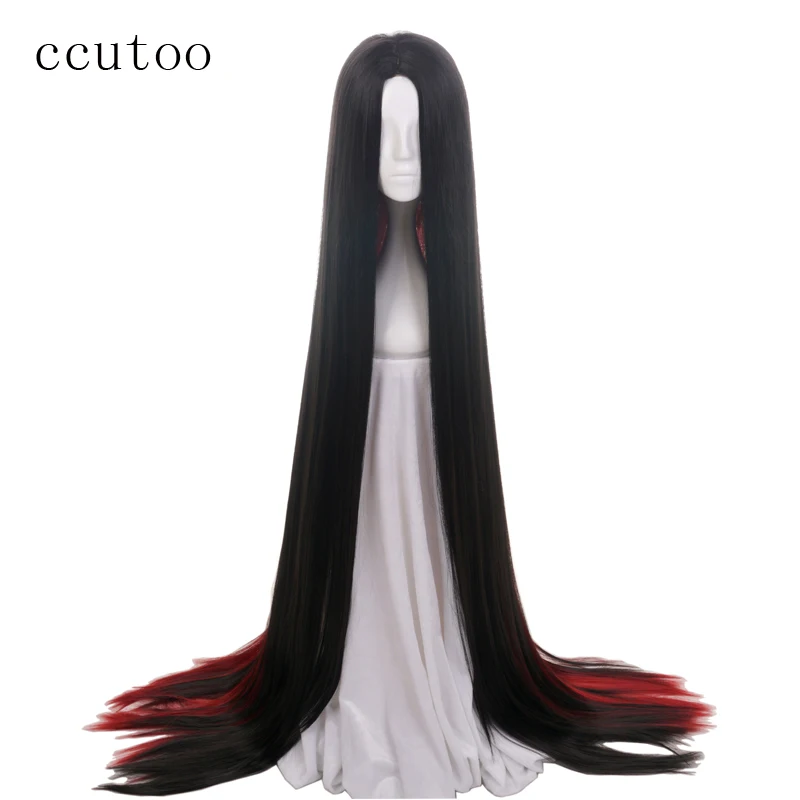 

ccutoo 150cm Land of the Lustrous Bort 59" Super Long Straight Black Red Synthetic Hair Central Parting Cosplay Wig For Party