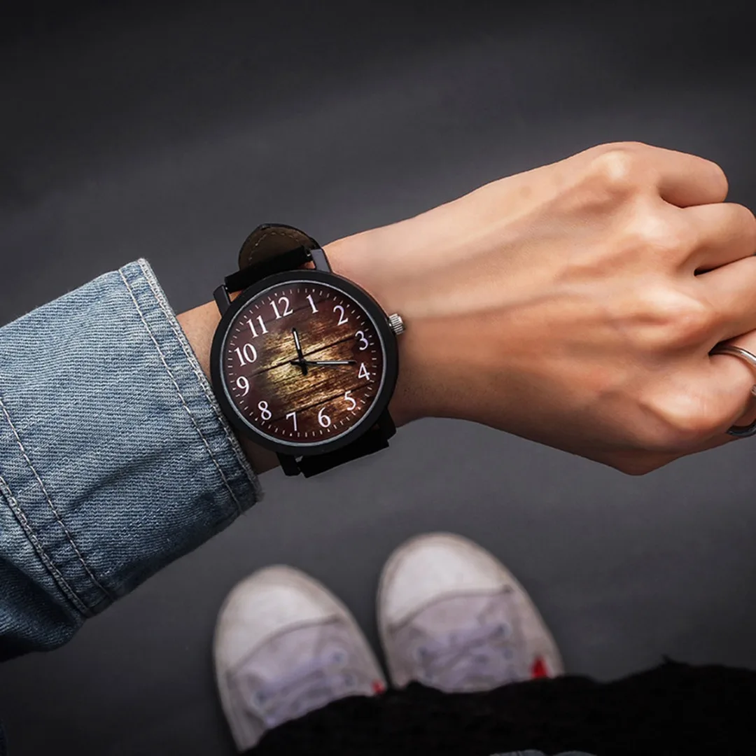 Vintage Leisure Imitation Wood Watches Women Dress Quartz Wristwatch Fashion Arabic Numerals Wristwatch Leather Band Watches