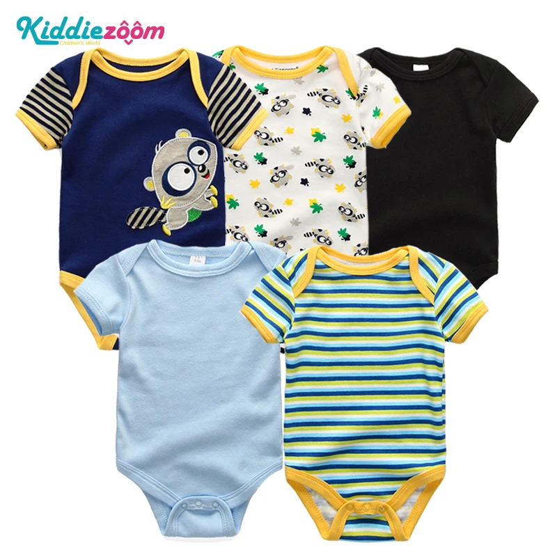 

Newborn Baby Boy Rompers Unisex 5PCS Infant Clothes Cotton Short Sleeves Baby Girl Clothing Cute Cartoon O-Neck Striped 0-12M