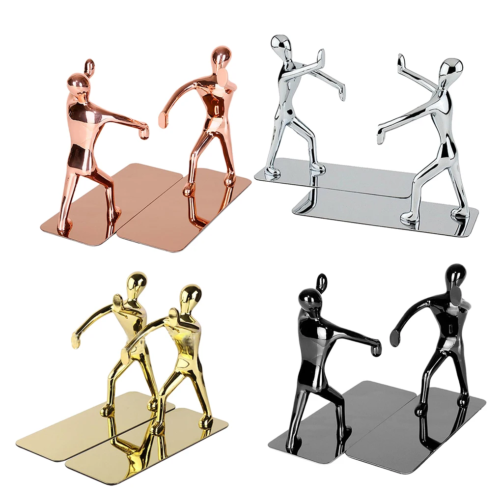 Pair Heavy Duty Metal Kungfu Man Bookend Desktop Book Stands Bookshelves for Study Room Dorm Office Decoration