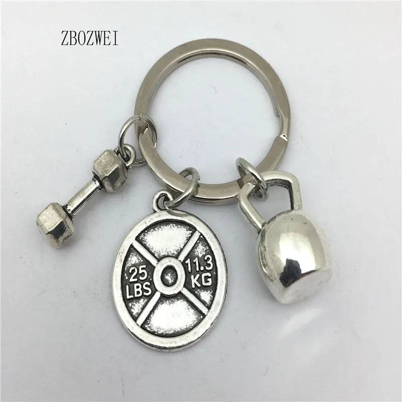 

1Pcs WEIGHTLIFTING Keychain Dumbbell Charm Pendant Kettlebell Crossfit Gym
