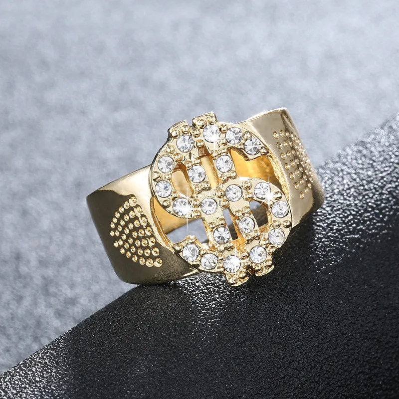 

HIP Hop 1Pc Dollar sign ring Street dance street fashion jewelry Bling For Men Jewelry Dropshiping 7-13 size