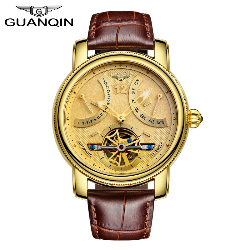 GUANQIN تصميم ساعات الرجال أعلى العلامة التجارية الفاخرة ووتش أزياء عارضة التلقائية الميكانيكية ووتش الساعات Reloj Relogio masculino