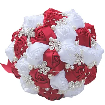

Wine Red With White Flower Half Ball Holding Wedding/Bridesmaid Bouquets Artificial Bouquet de mariage ramo de la boda W224-6