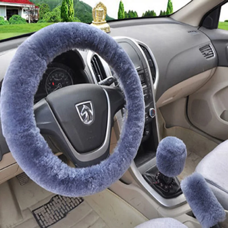 FAUX WOOL STEERING WHEEL COVER