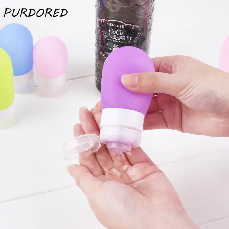 

PURDORED 1 pc 27/37 Ml Portable Travel Refillable Bottle Silicone Packing Press Bottler Lotion Shampoo Container Dropshipping