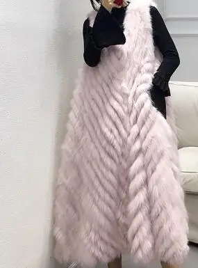 YINFEI 110 см натуральный Лисий мех пальто для женщин натуральная куртка из натурального меха Меховая куртка плюс размер 6XL - Цвет: light pink