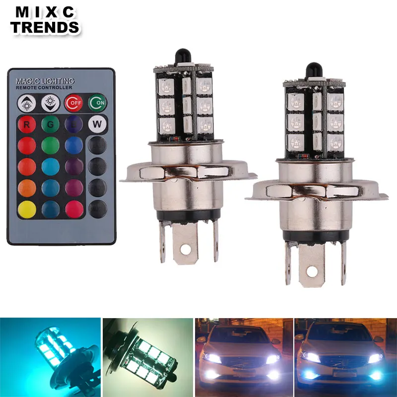 MIXC TRENDS 2PCS Wireless Remote RGB LED H4 Auto Car headlight 5050 SMD