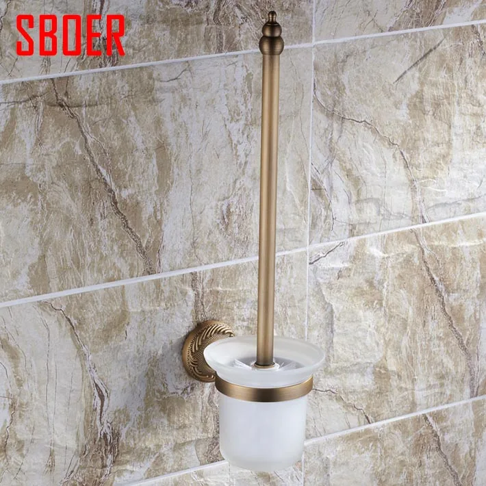 

Newly Bathroom Accessories Toilet brush holder Cleaning Set antique brass glass cup wall mounted