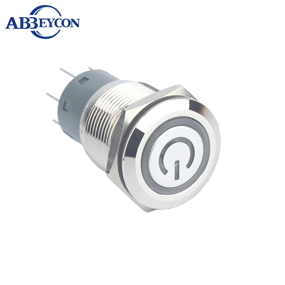 19mm Latching Waterproof 2NO2NC DPDT Power Logo Led Illuminated Push Button Switch Waterproof