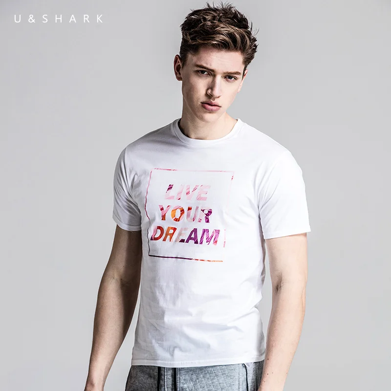 U &amp SHARK 2018 новые печатные футболки мужская летняя одежда с коротким рукавом 100%